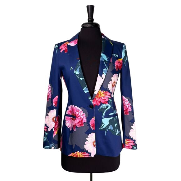 Banana Republic Jackets & Blazers - Banana Republic Womens 4P Floral Blazer Blue Pink Cotton Stretch Career Jacket